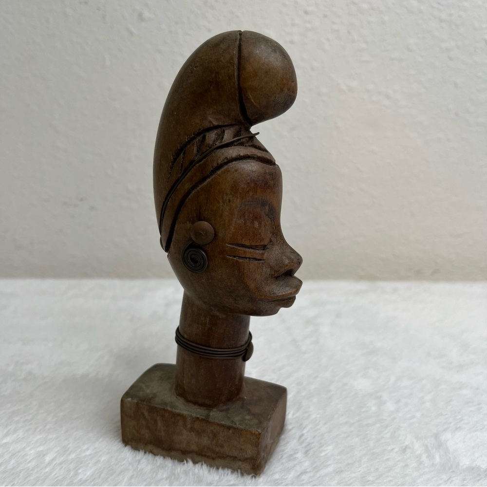 Vintage Hand Carved Wood African Woman Head Statue Bust